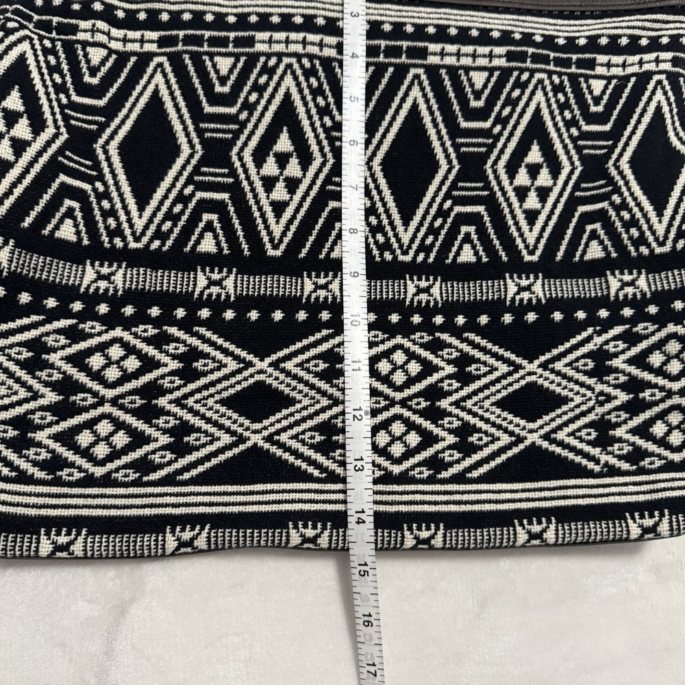 Thirty One Jewel Tote Bag Black White Tribal Knit Faux Leather Shoulder Bag - Picture 8 of 11